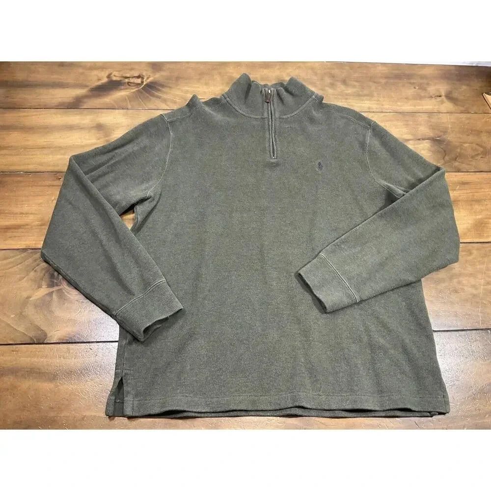 Polo Ralph Lauren Mens Size Large 1/4 Zip Mock Neck Green Cotton Sweater